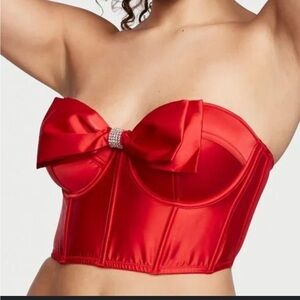 NWT Victoria’s Secret red corset rhinestone bow corset lingerie 34C bustier